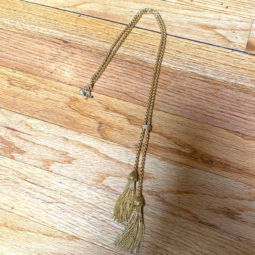 Timeless Jcrew gold long tassel necklace